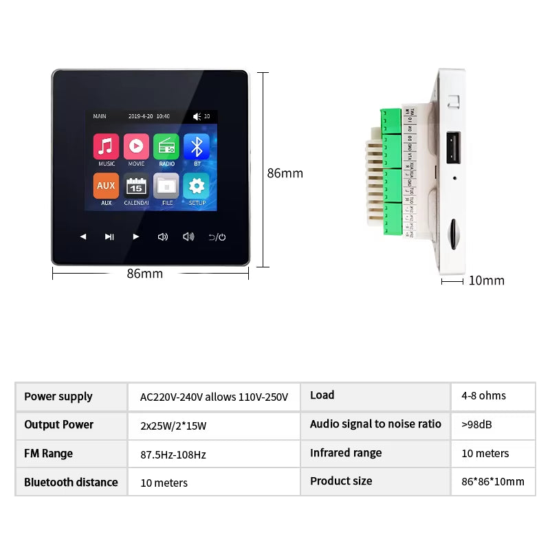 Amplificador táctil de pared Bluetooth para el hogar con sistema de control de host de música de fondo + Altavoz de techo 