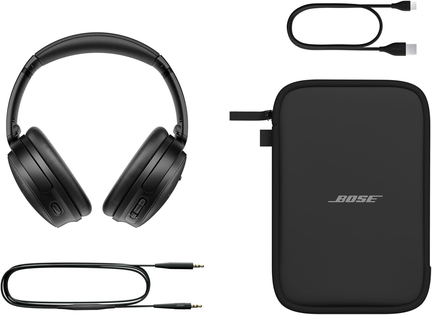 Cascos diadema Bose Quietcomfort SC Inalámbricos Con Cancelación De Ruido,  Bluetooth Con Hasta 24 Horas De Autonomía, Con Estuche Blando, en color Negro