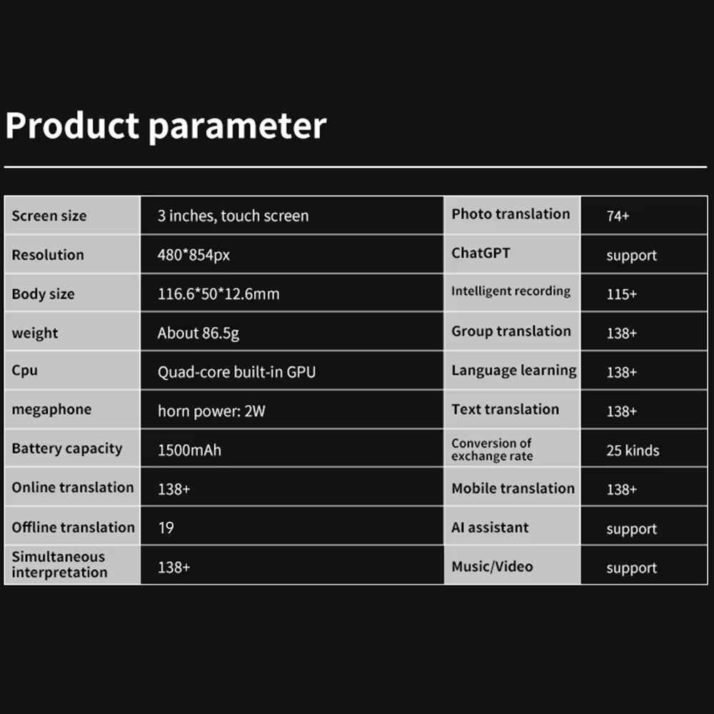 Traductor portátil S80 Pro para traducir hasta 138 idiomas, traducción por voz, 16 funciones Chatgpt de traducción sin conexión