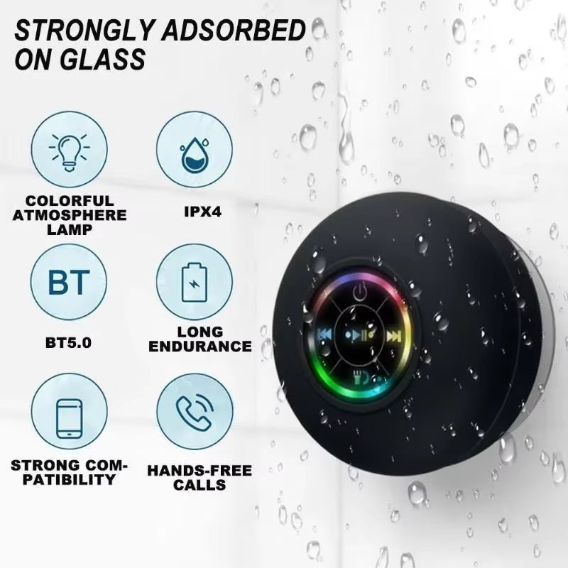 Altavoz Bluetooth con ventosa, luminoso, portátil e impermeable 